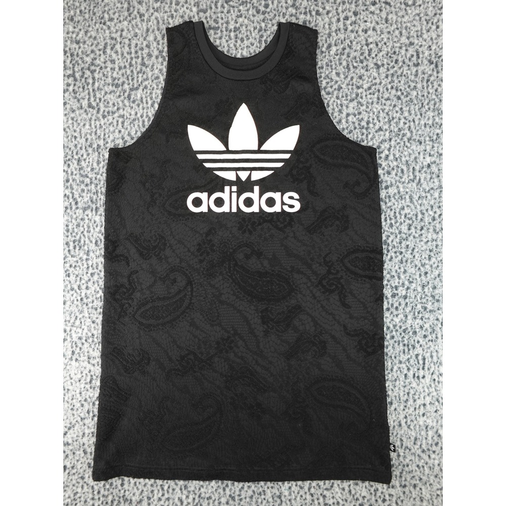 Adidas Tank Dress Womens Large Black Paisley Lace Trefoil Logo AY6600